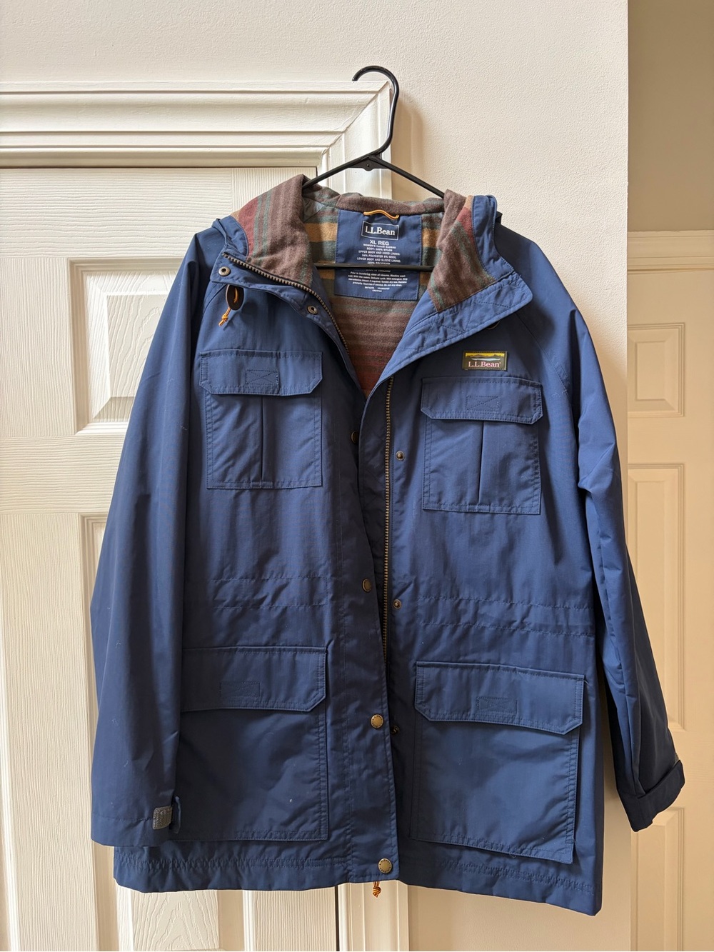 L.L. Bean Women's Navy Field Jacket with Patterned Hood Lining